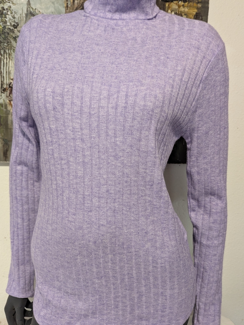 Light Lavender Ribbed Turtleneck Sweater